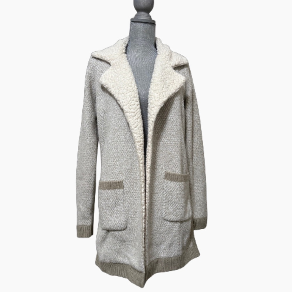 Sleeping On Snow Sherpa Lined Long Textured‎ Knit Open Cardigan XS